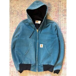 Rare Vintage 90's Carhartt Hooded Jacket/Coat Teal Sun Faded Distressed
